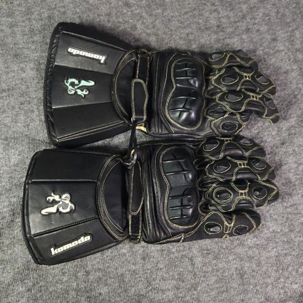 Vtg Komodo Schoeller Keprotec Hard Knuckle Full Length Leather Motorcycle Gloves